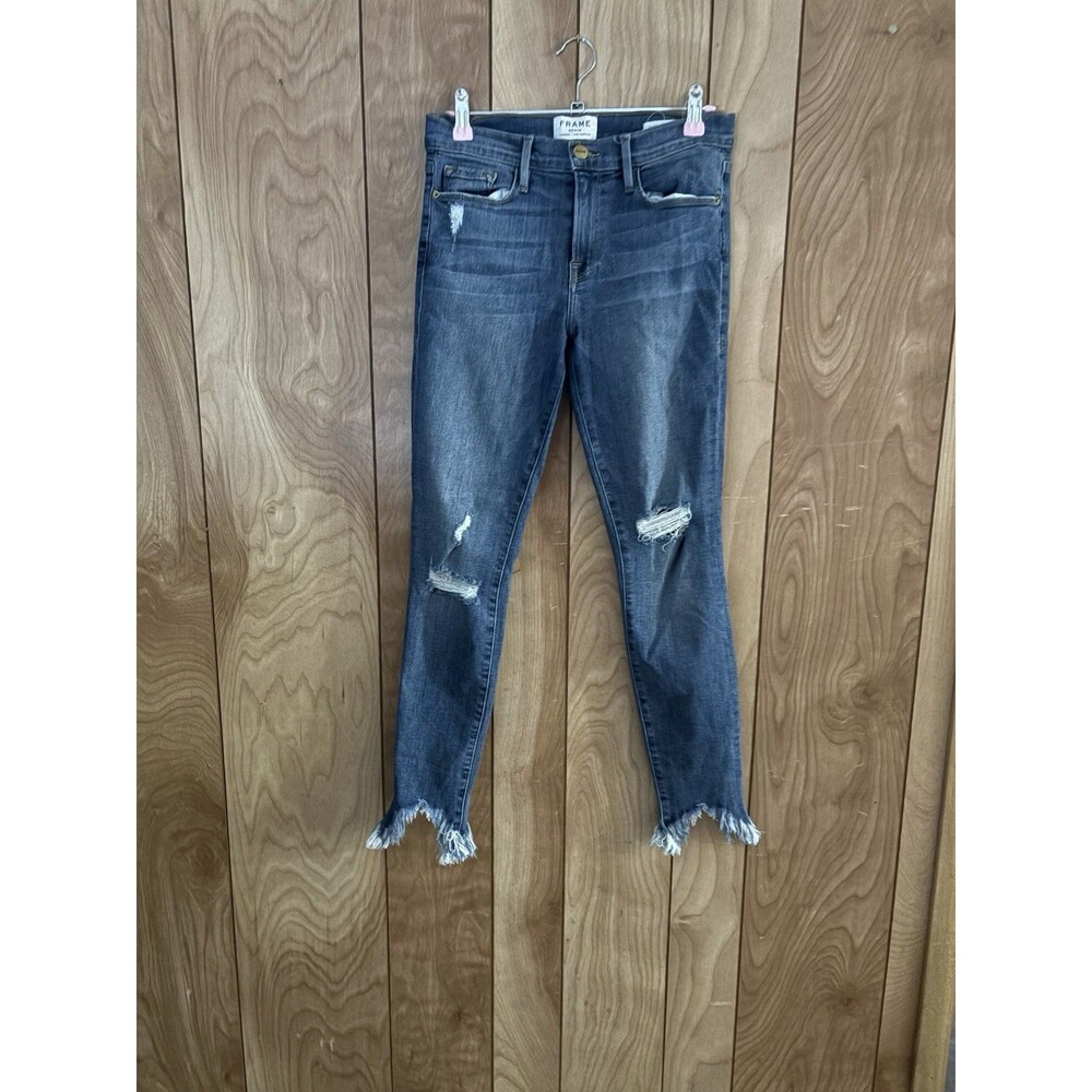 FRAME Le High Skinny Raw Hem Jeans in the Gautrey Grove wash Size 27